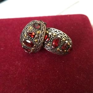 BJC 18K 925 RED STONE FRENCH BACK EARRINGS